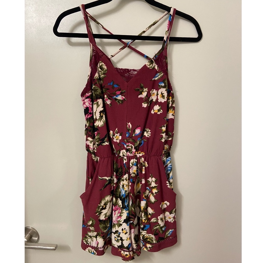 Xhilaration Maroon Floral Romper